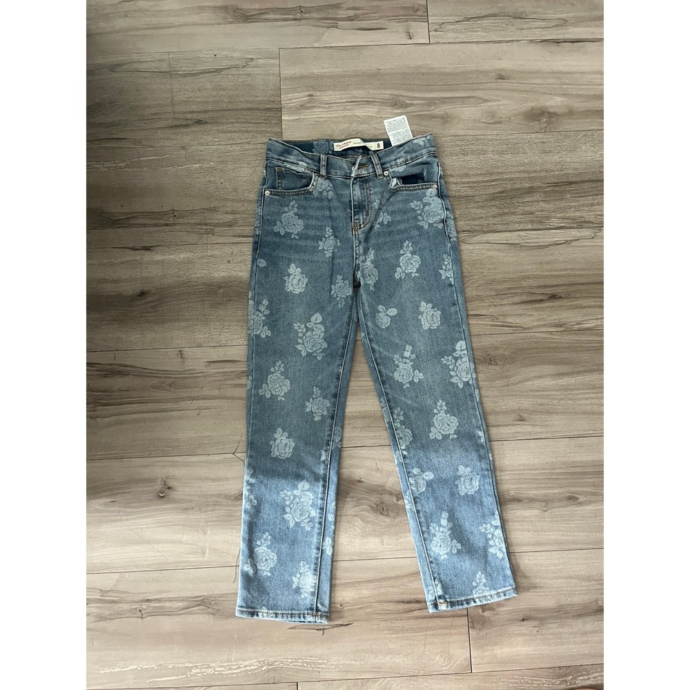 Levi Strauss Signature Girls Floral‎ High Rise Ankle Straight Jeans Blue Size 8